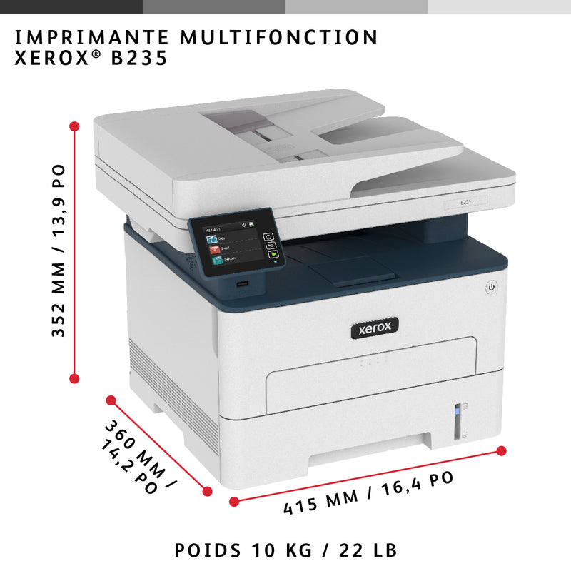 Xerox B235 A4 draadloos dubbelzijdig kopiëren/printen/scannen/faxen, 34 ppm, PS3 PCL5e/6, automatische documentinvoer, 2 laden, totaal 251 vel