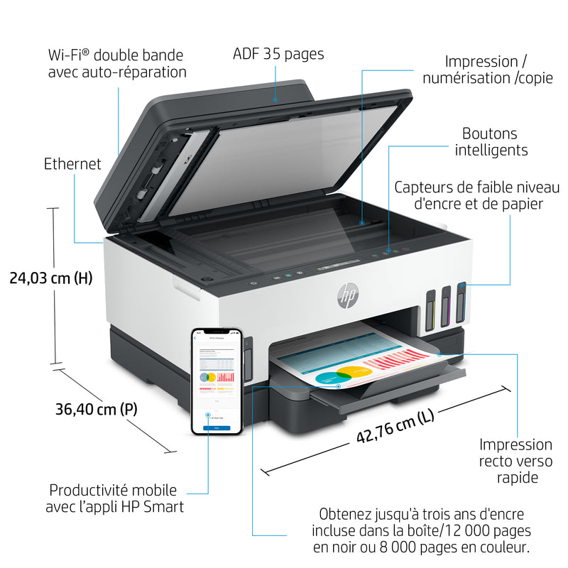 HP Smart Tank 7305 Sans fil All-in-One Couleur Imprimante, Impression recto-verso; copieur, scanner