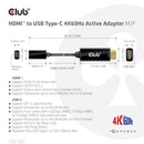 CLUB3D CAC-1333 câble vidéo et adaptateur 0,22 m HDMI Type A (Standard) USB Type-C Noir
