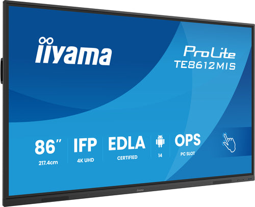 iiyama TE8612MIS-B4AG Dynamisch display Interactief plat paneel 2,17 m (85,6") LCD Wifi 400 cd/m² 4K Ultra HD Zwart Touchscreen Geïntegreerde Android-processor 24/7