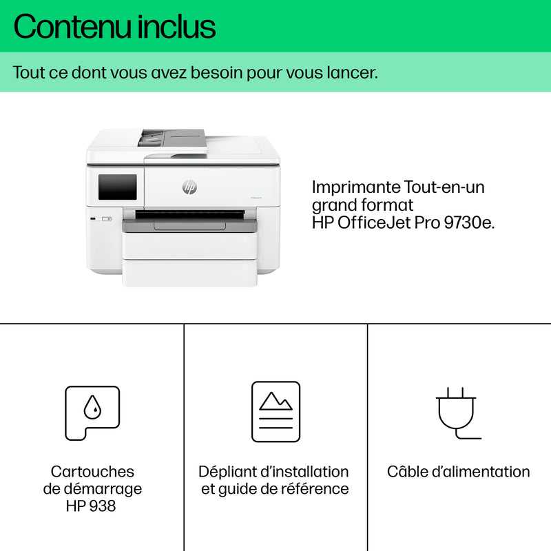 HP OfficeJet Pro 9730e Sans fil All-in-One Couleur Imprimante, Instant Ink; Impression recto-verso