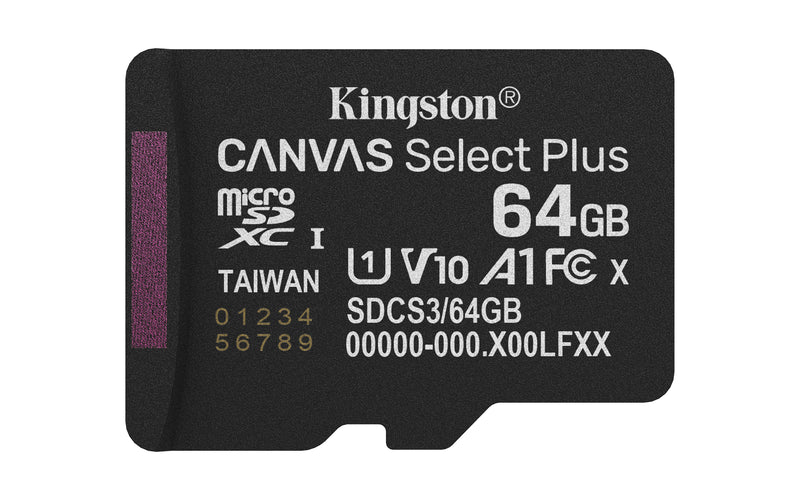 Kingston Technology 64GB microSDXC Canvas Select Plus Gen3 100MB/s A1 (Adaptateur SD inclus)