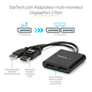 StarTech.com Répartiteur DisplayPort 1.2 à Deux Moniteurs, Adaptateur Multi-Moniteur DisplayPort vers 2x DP, Hub MST Double pour Ordinateur 4K 30Hz ou 1080p 60Hz, Alimentation par Bus USB - Windows Uniquement
