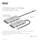 CLUB3D 4-Port USB-A Hub for USB-C – 10Gbps Fast Transfer