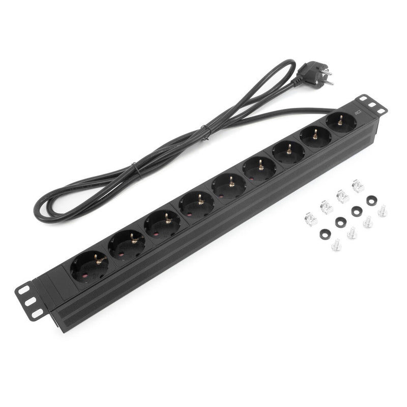 ACT Rallonge PDU 19" CEE7/7 avec 9 prises de type F, 3m H05VV-F 3G1.5
