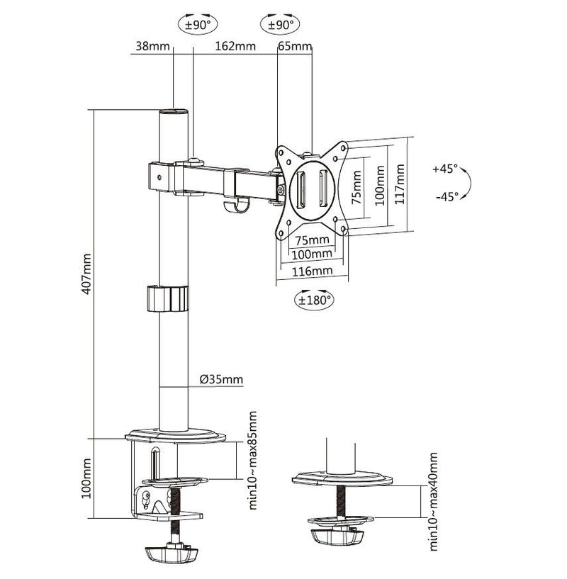 Equip 17"-32" scharnierende monitor bureausteun, zwart