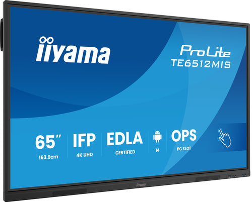 iiyama TE6512MIS-B4AG Dynamisch display Interactief plat paneel 165,1 cm (65") LCD Wifi 400 cd/m² 4K Ultra HD Zwart Touchscreen Geïntegreerde Android-processor 24/7