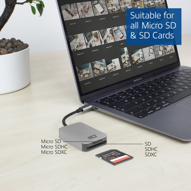 ACT USB-C kaartlezer voor SD en micro SD, SD 4.0 UHS-II