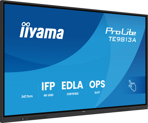 iiyama TE9813A-B1AG Écran d'affichage dynamique Écran plat interactif 2,48 m (97.5") Wifi 450 cd/m² 4K Ultra HD Noir Écran tactile Intégré dans le processeur Android 18/7