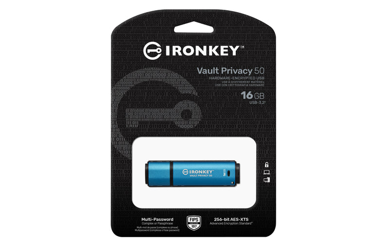 Kingston Technology IronKey 16GB Vault Privacy 50 gecodeerd AES-256, FIPS 197