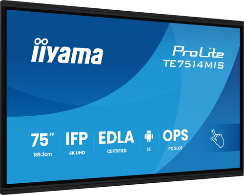 iiyama PROLITE TE7514MIS-B2AG Écran plat de signalisation numérique 190,5 cm (75") LCD Wifi 435 cd/m² 4K Ultra HD Noir Écran tactile Intégré dans le processeur Android 24/7