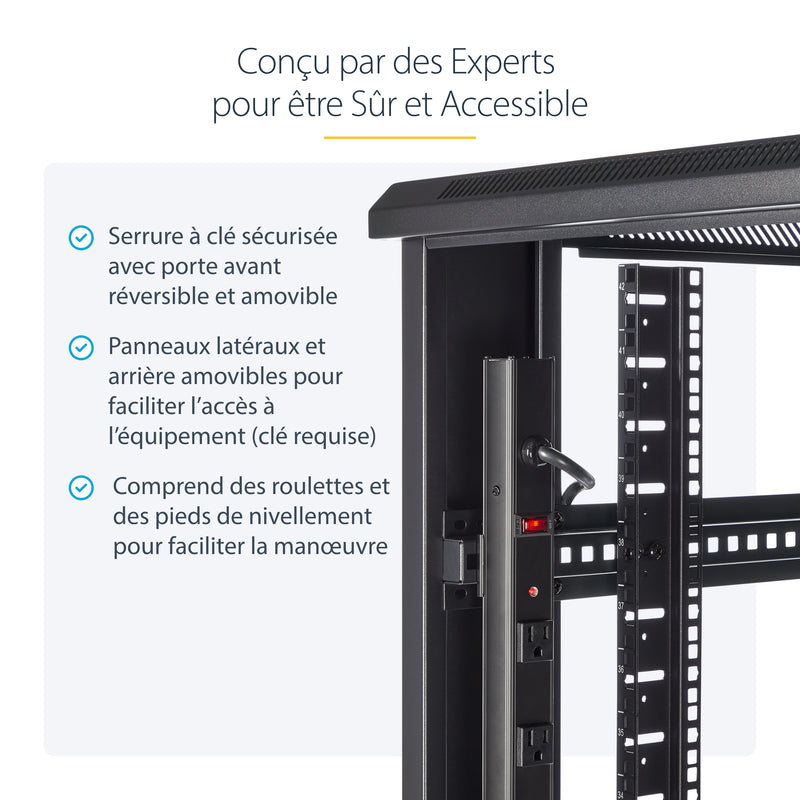 StarTech.com Rack Serveur 42U à 4 Montants, Rack de Données 19" pour Ordinateur / AV / Équipement IT, Rack Serveur avec Roulettes, Armoire Réseau Industrielle Pleine Taille