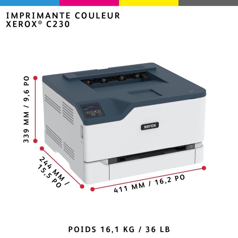 Xerox C230 draadloze A4 22 ppm duplexprinter, PS3 PCL5e/6, 2 laden totaal 251 vel