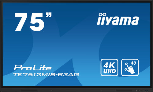 iiyama TE7512MIS-B3AG Kiosk-stijl 190,5 cm (75") LCD Digital Signage Display, Wi-Fi, 400 cd/m², 4K Ultra HD, Zwart, Touchscreen, Geïntegreerde processor, Android 11, 24/7