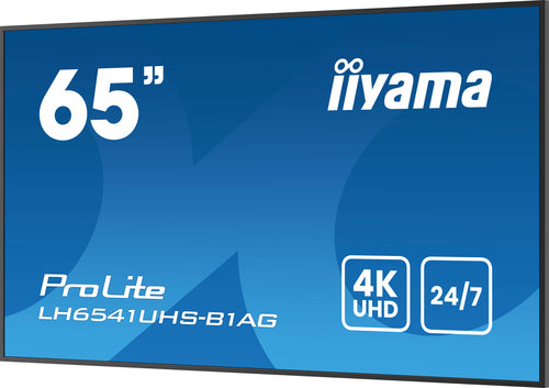iiyama LH6541UHS-B1AG 64,5" (163,8 cm) LCD Digital Signage Display, 500 cd/m², 4K Ultra HD, Zwart, 24/7