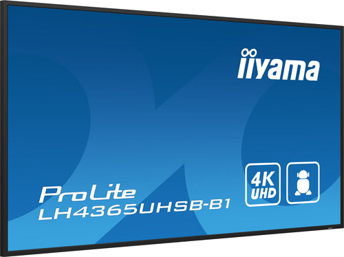 iiyama LH4365UHSB-B1 Kiosk-stijl 108 cm (42,5") LED Digital Signage Display, Wi-Fi, 800 cd/m², 4K Ultra HD, Zwart, Ingebouwde Android 11-processor, 24/7
