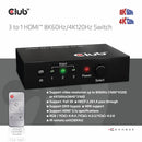CLUB3D 3 to 1 HDMI 8K60Hz Switch commutateur écran, clavier et souris Noir