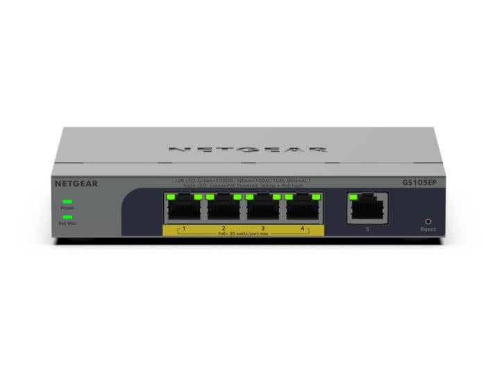 NETGEAR GS105EP Non-géré Gigabit Ethernet (10/100/1000) Connexion Ethernet, supportant l'alimentation via ce port (PoE) Gris