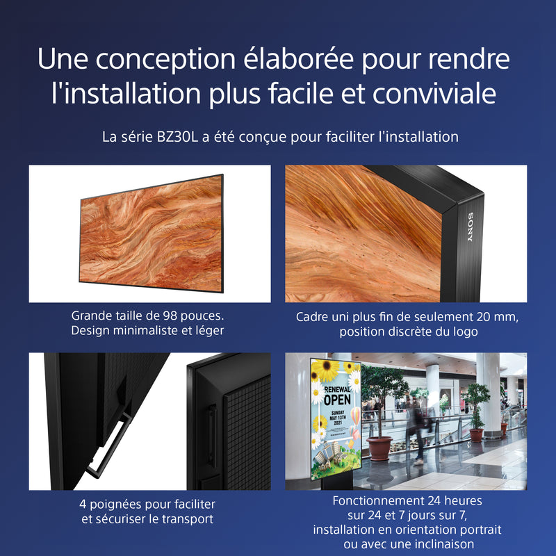 Sony FW-98BZ30L Écran d'affichage dynamique Écran plat de signalisation numérique 2,49 m (98") LED Wifi 440 cd/m² 4K Ultra HD Noir Android 24/7