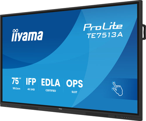 iiyama TE7513A-B1AG Dynamisch display Interactief flatpanel 190,5 cm (75") Wifi 500 cd/m² 4K Ultra HD Zwart Touchscreen Geïntegreerd Processor Android 18/7