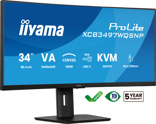 iiyama ProLite XCB3497WQSNP-B1 écran plat de PC 86,4 cm (34") 3440 x 1440 pixels UltraWide Quad HD LED Noir