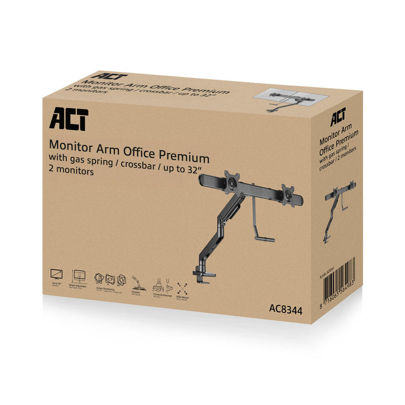 ACT Bras double moniteur office premium, avec vérin à gaz, barre transversale