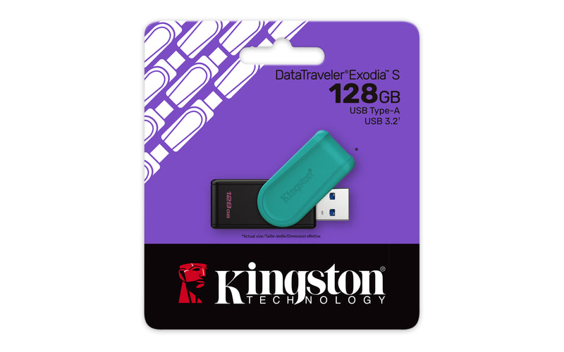 Kingston Technology DataTraveler 128GB Portable USB 3.2 Gen 1 Exodia S (Noir/Turquoise)