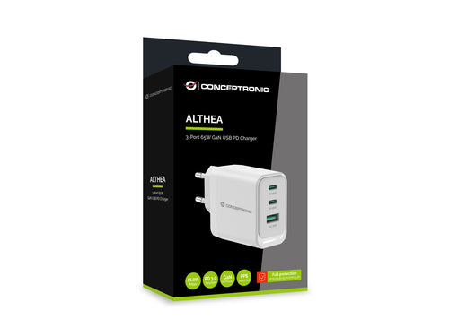 Conceptronic ALTHEA21W65 chargeur d'appareils mobiles Universel Blanc Secteur Charge rapide Intérieure