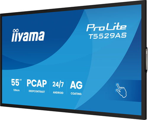 iiyama T5529AS-B1AG Dynamisch display Interactief flatpanel 138,7 cm (54,6") LED Wifi 500 cd/m² 4K Ultra HD Zwart Touchscreen Geïntegreerd Processor Android 24/7