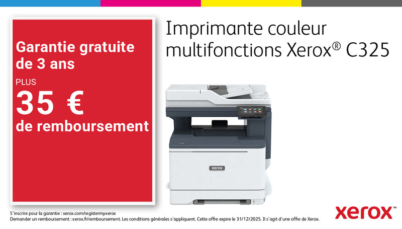 Xerox C325 Draadloos duplex kopiëren/afdrukken/scannen/faxen A4, 33 ppm, PS3 PCL5e/6, 2 laden, 251 vellen