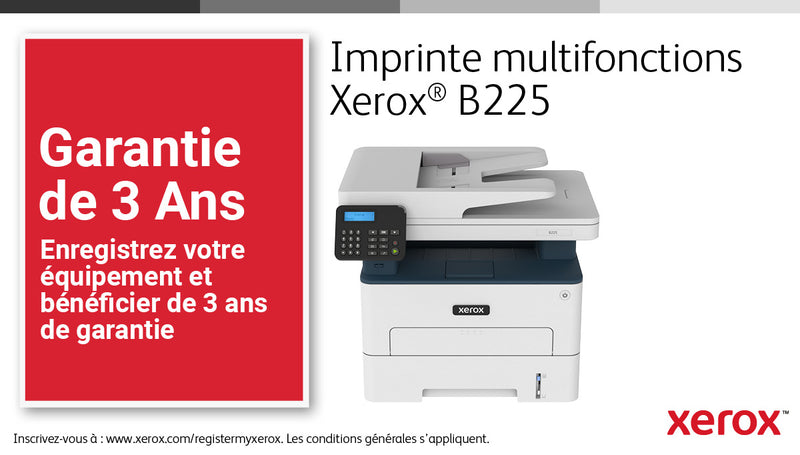 Xerox B225 A4 Wireless Duplex Copy/Print/Scan, 34 ppm, PS3 PCL5e/6, Automatic Document Feeder, 2 Trays, Total 251 Sheets
