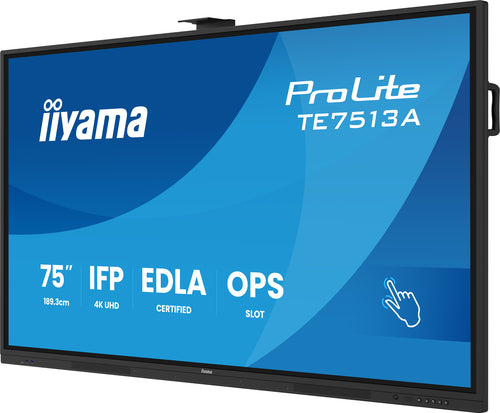iiyama TE7513A-B1AG Dynamisch display Interactief flatpanel 190,5 cm (75") Wifi 500 cd/m² 4K Ultra HD Zwart Touchscreen Geïntegreerd Processor Android 18/7