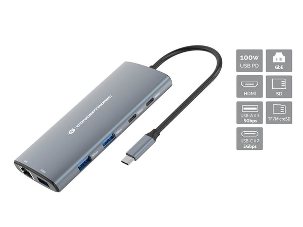 Conceptronic DONN06G station d'accueil Avec fil USB 3.2 Gen 1 (3.1 Gen 1) Type-C Gris
