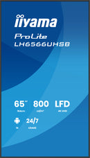 iiyama LH6566UHSB-B1AG Écran d'affichage dynamique Écran plat de signalisation numérique 165,1 cm (65") LCD Wifi 800 cd/m² 4K Ultra HD Noir Intégré dans le processeur Android 24/7