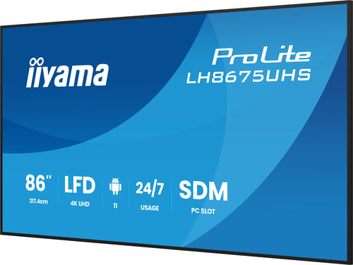 iiyama LH8675UHS-B2AG Écran d'affichage dynamique Écran plat de signalisation numérique 2,17 m (85.6") LCD Wifi 500 cd/m² 4K Ultra HD Noir Intégré dans le processeur Android 11 24/7
