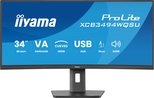 iiyama ProLite XCB3494WQSU-B1 écran plat de PC 86,4 cm (34") 3440 x 1440 pixels UltraWide Quad HD LED Noir