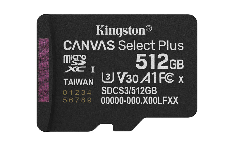 Kingston Technology 512GB microSDXC Canvas Select Plus Gen3 150MB/s A1 (Adaptateur SD inclus)