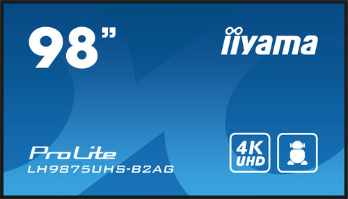 iiyama LH9875UHS-B2AG Digitaal Signage-scherm, 2,48 m (97,5") LED-flatscreen, wifi, 500 cd/m², 4K Ultra HD, zwart, ingebouwde Android 11-processor, 24/7