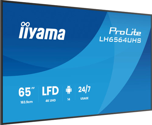 iiyama LH6564UHS-B1AG Digital Signage Display, 65" (165,1 cm) plat paneel, Wi-Fi, 500 cd/m², 4K Ultra HD, zwart, ingebouwde Android-processor, 24/7