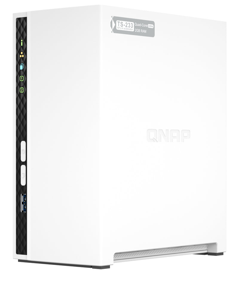 QNAP TS-233 NAS Tower opslagserver ARM Cortex-A55 2 GB 0 TB QNAP QTS Wit