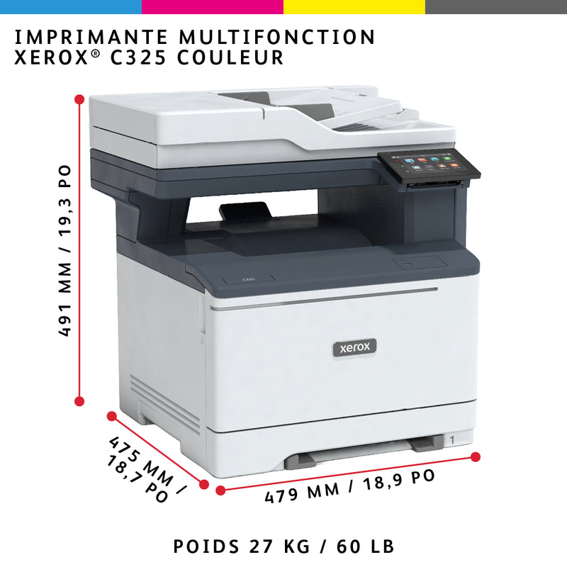 Xerox C325 Draadloos duplex kopiëren/afdrukken/scannen/faxen A4, 33 ppm, PS3 PCL5e/6, 2 laden, 251 vellen