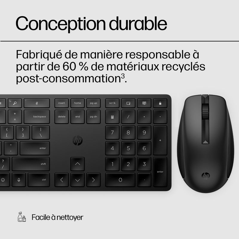 HP 650 Wireless Keyboard and Mouse Combo clavier Souris incluse Maison RF sans fil AZERTY Belge Blanc