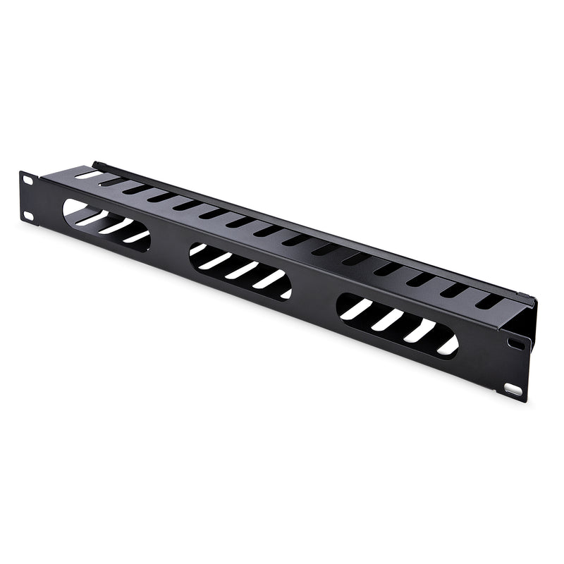 StarTech.com Panneau de Gestion de Câbles pour Rack 1U à Goulotte Horizontale avec Couvercle - Goulotte de Câbles pour Rack de Serveur - Organisateur / Gestionnaire de Câbles pour Rack