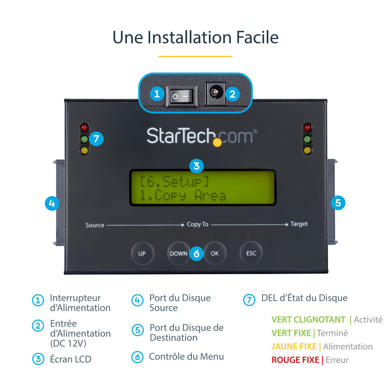 StarTech.com Duplicateur de Disque Dur Autonome 1:1 avec Gestionnaire d'Images pour la Sauvegarde et la Restauration, Stockage de Plusieurs Images de Disque sur un Disque SATA 2,5/3,5", Cloneur de HDD/SSD