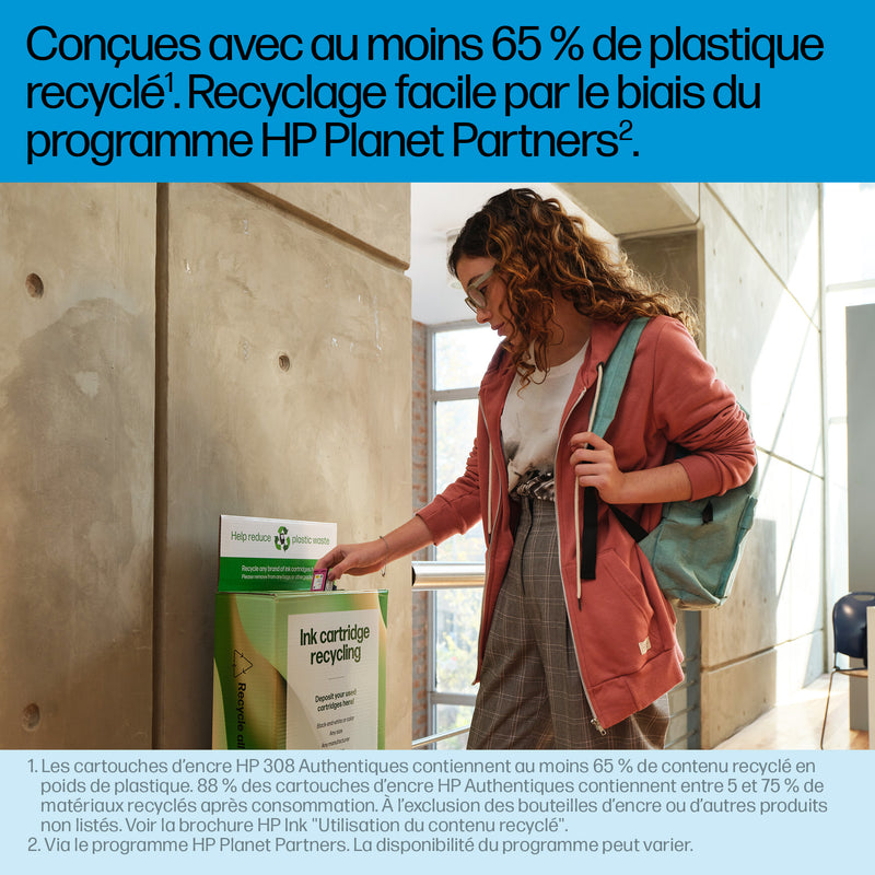 HP 308 Cartouche d’encre authentique Trois couleurs