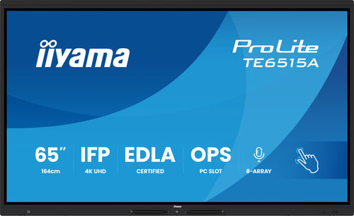 iiyama TE6515A-B1AG Dynamisch display Interactief flatpanel 163,8 cm (64,5") Wifi 550 cd/m² 4K Ultra HD Zwart Touchscreen Geïntegreerde Android-processor