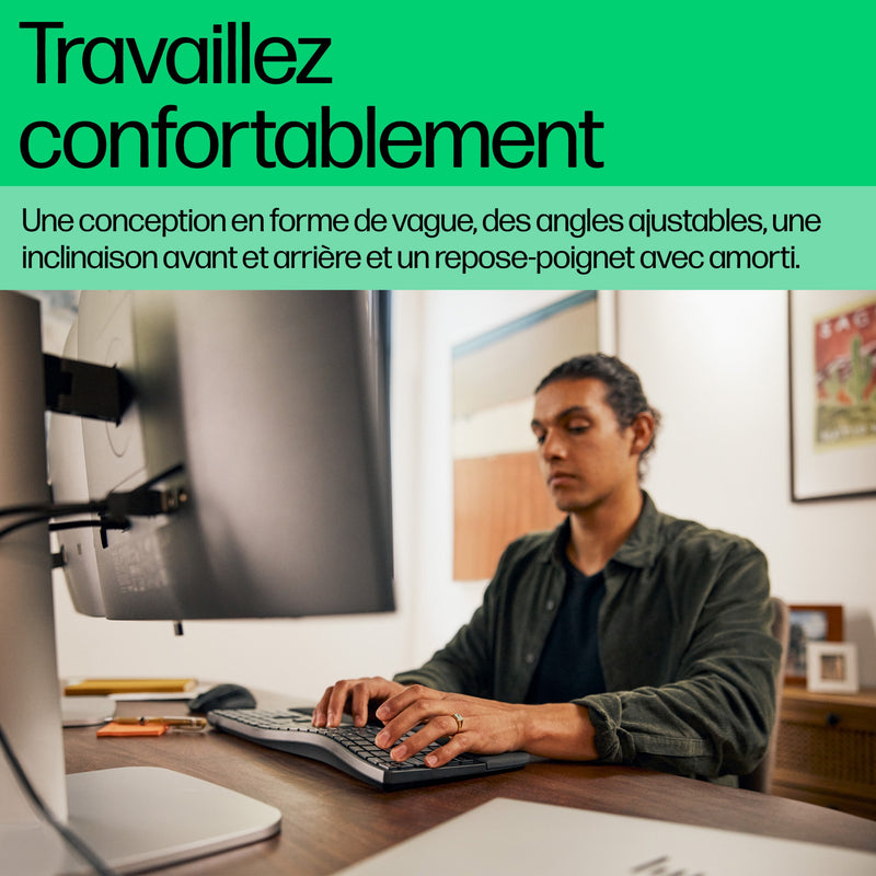 HP 680 Comfort Dual-Mode Keyboard clavier Maison RF sans fil + Bluetooth AZERTY Belge Noir