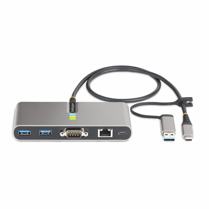 StarTech.com Hub USB-C à 2 Ports USB-A avec Ethernet et RS-232, Dongle USB-C vers USB-A, 100W PD Pass-Through, 2x USB-A 5Gbps, Gigabit Ethernet, Série RS232 (FTDI)