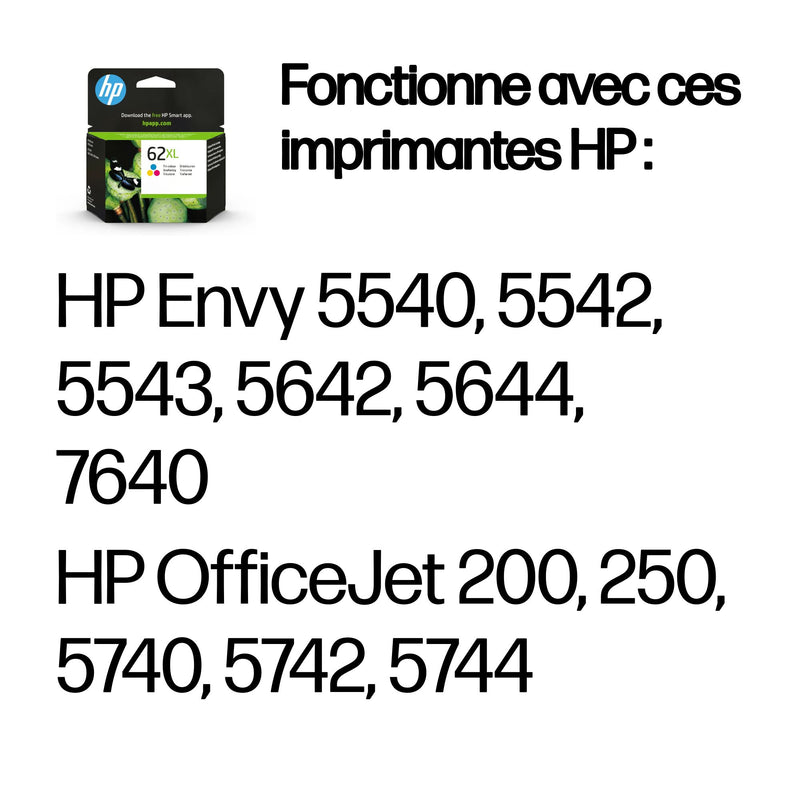 HP 62XL cartouche d'encre trois couleurs grande capacité authentique
