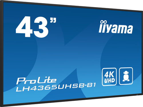 iiyama LH4365UHSB-B1 Kiosk-stijl 108 cm (42,5") LED Digital Signage Display, Wi-Fi, 800 cd/m², 4K Ultra HD, Zwart, Ingebouwde Android 11-processor, 24/7